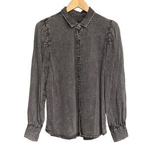 Rails Angelica Top Puff Sleeve Chambray Black‎ Acid Wash Size Large Button up
